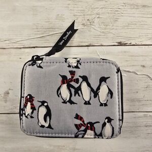 Vera Bradley Penguin Print Small Jewelry Pill Case Gray Cotton Zip Organizer